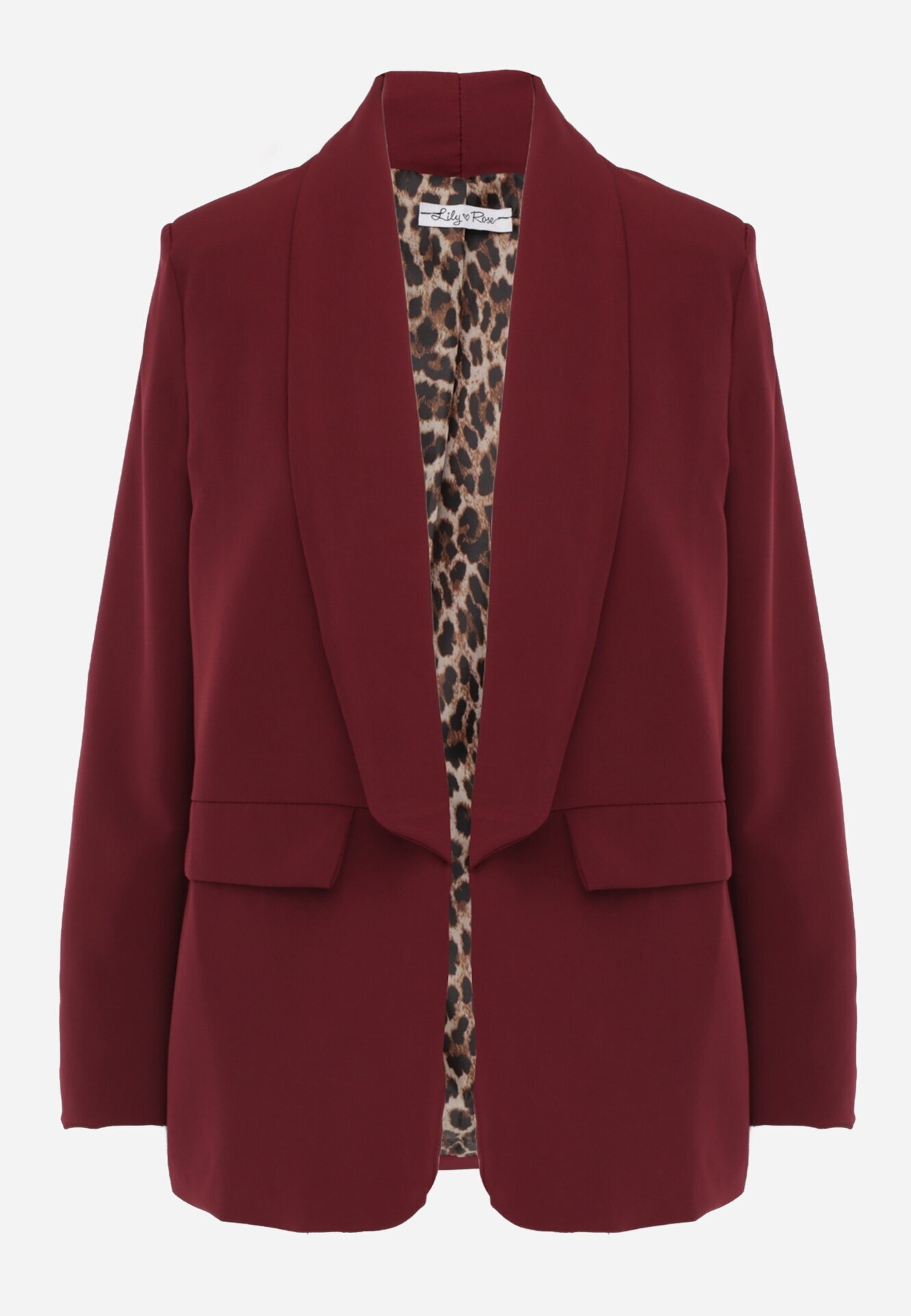 lily rose Sacou Clasic Bordeaux Fără Închidere cu Căptușeală Leopard și Imitație de Buzunare Torinna