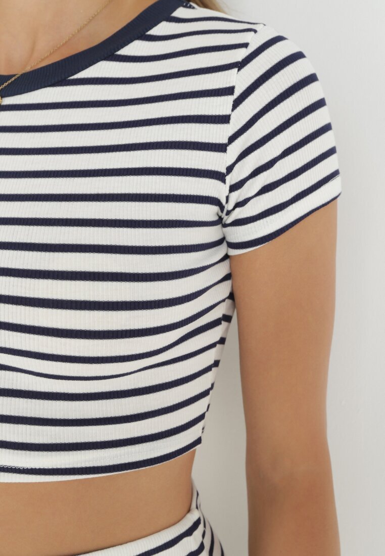 lily rose Tricou Alb-Bleumarin din viscoză cu mâneci scurte Marciani