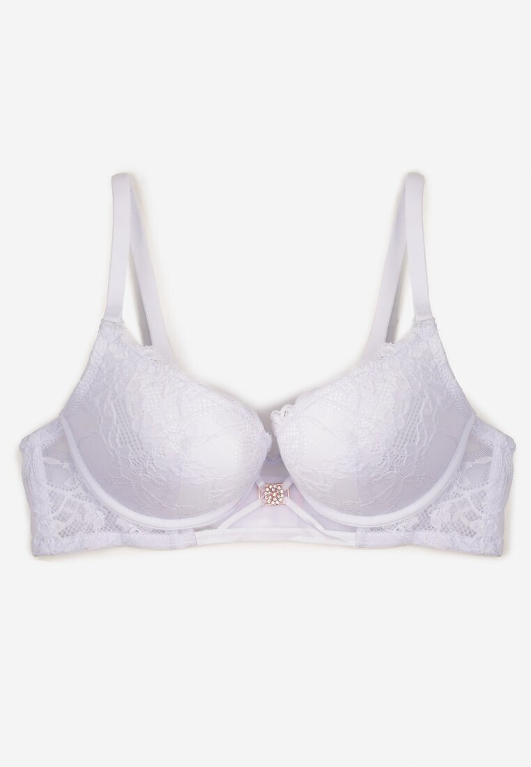 love magnolia Sutien Alb Tip Push-Up Decorat cu dantelă benzi și aplicație Ezinzee