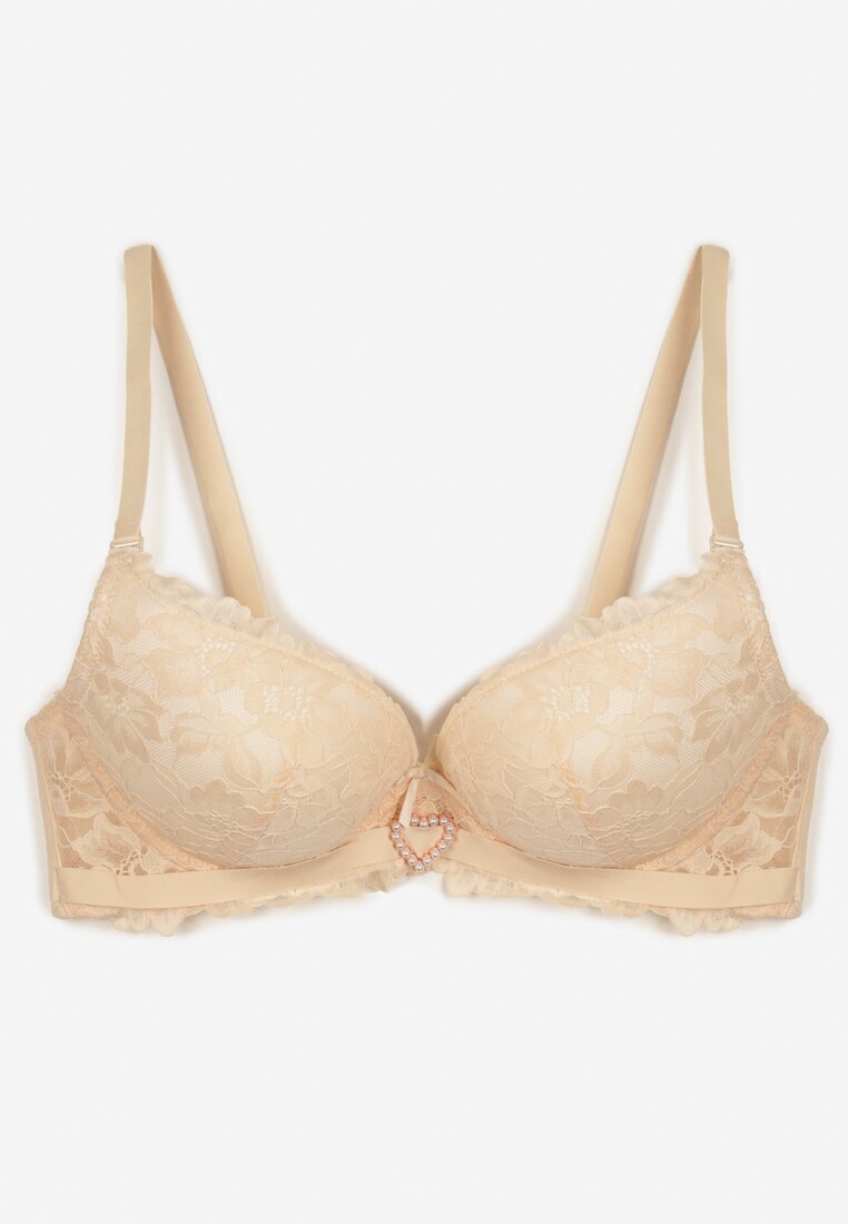 love magnolia Sutien Bej Decorat cu Dantelă și cu Inimă de Zirconiu Fannel