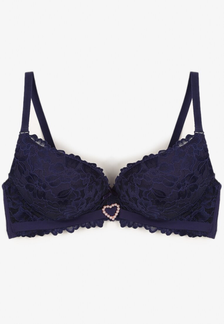 love magnolia Sutien Bleumarin Decorat Cu Dantelă și Cu Inimă De Zirconiu Fannel