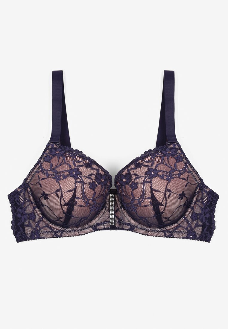 love magnolia Sutien Bleumarin-Roz din Dantelă Decorat cu Zirconii
