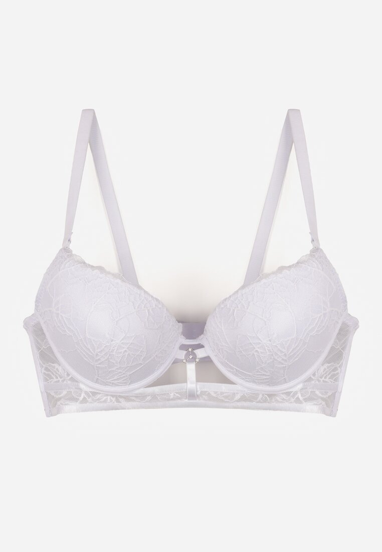 love magnolia Sutien Clasic Alb Decorat cu Dantelă și Aplicație Metheis