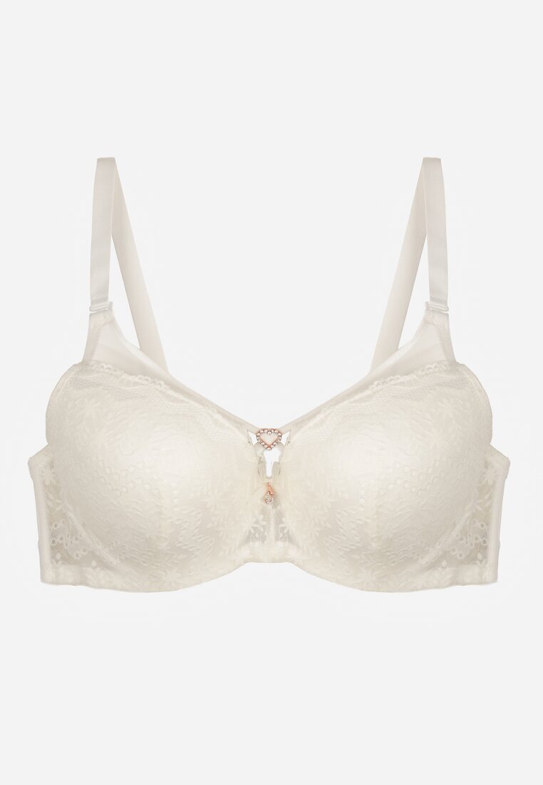 love magnolia Sutien dantelat bej deschis decorat cu inimă de zirconiu Galirope