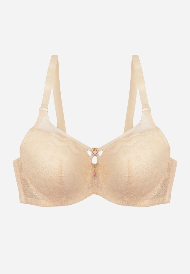 love magnolia Sutien dantelat bej deschis decorat cu inimă de zirconiu Galirope