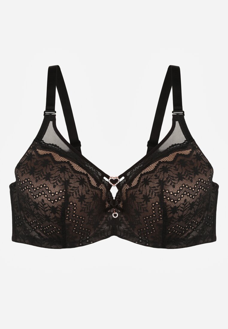 love magnolia Sutien dantelat negru-bej decorat cu o inimă cu zirconii Galirope