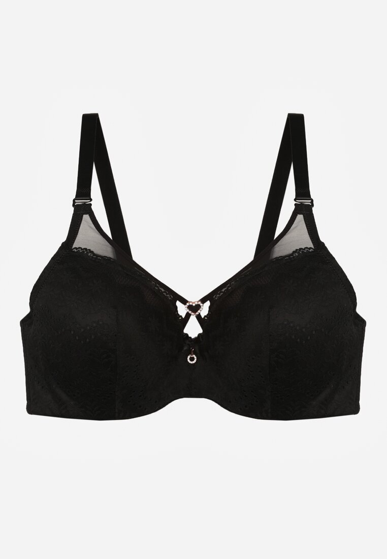 love magnolia Sutien Din Dantelă Negru Decorat cu Inimă cu Zirconiu Galirope
