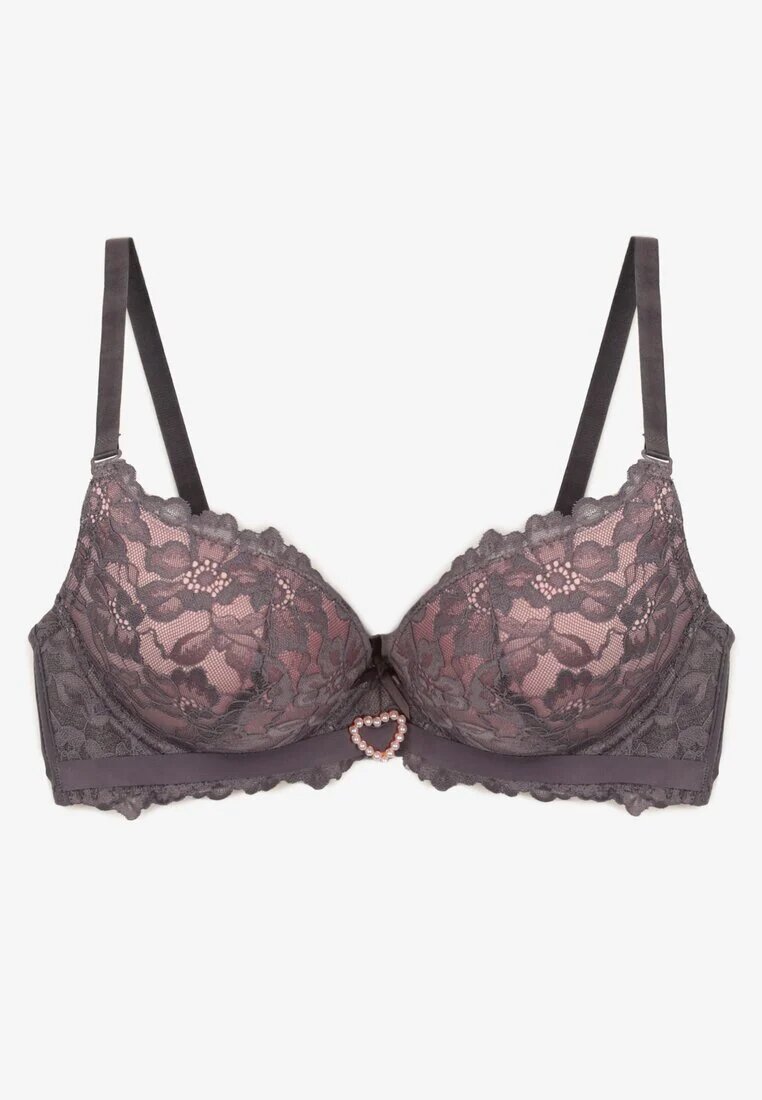 love magnolia Sutien Gri-Roz Decorat cu Dantelă și cu Inimă din Zirconiu Fannel