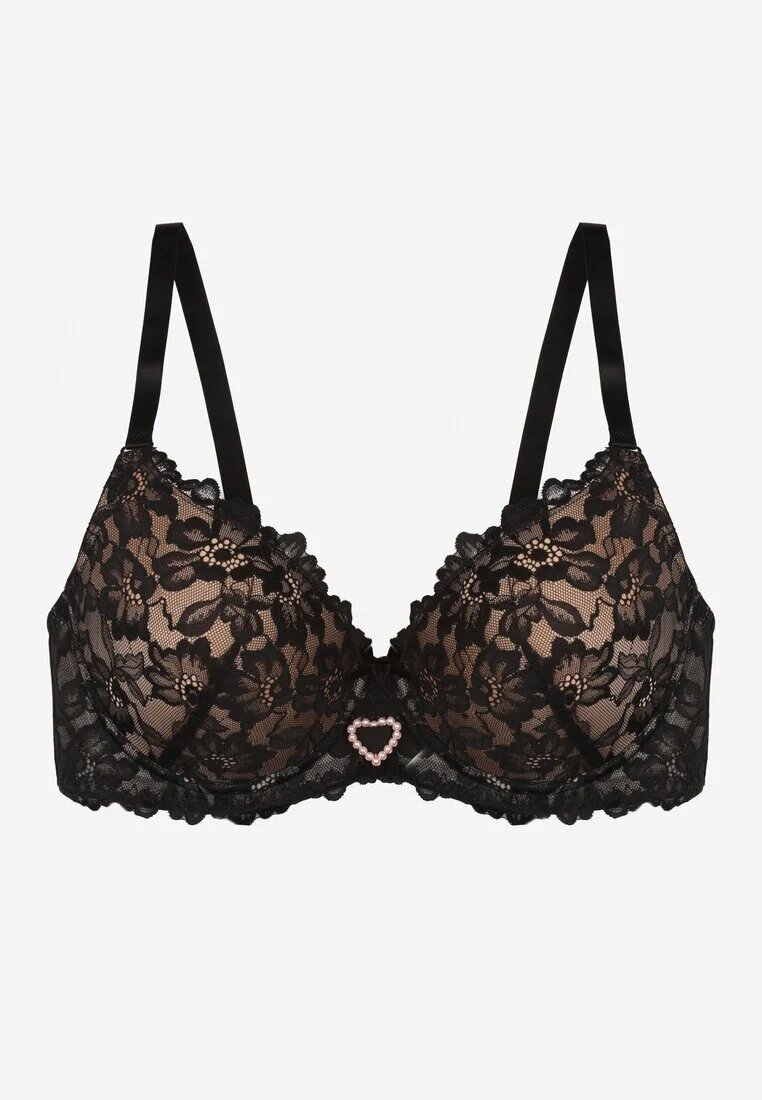 love magnolia Sutien Negru-Bej cu Dantelă și Inimă cu Zirconii Coratune