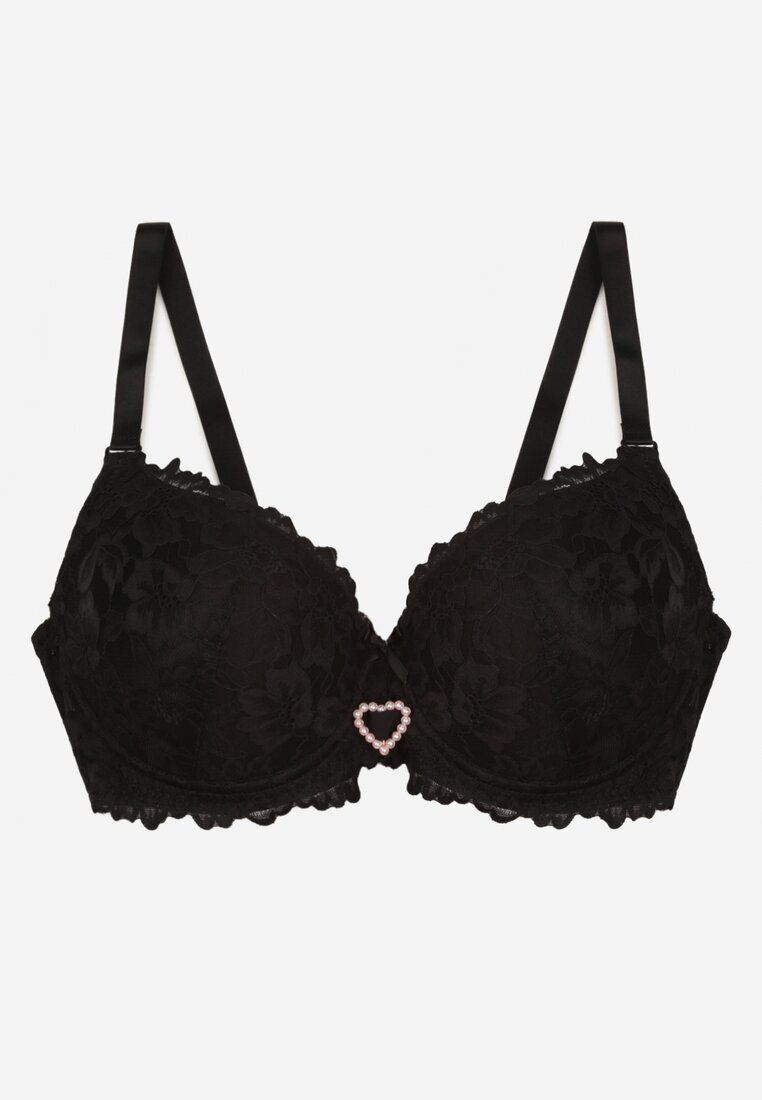 love magnolia Sutien Negru cu Dantelă și Inimă din Zirconiu Coratune