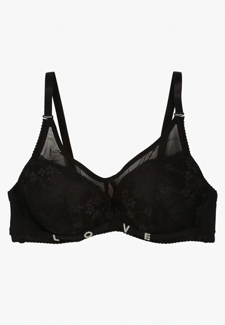 love magnolia Sutien negru cu decorațiuni din dantelă și cu bretele detașabile Renarra