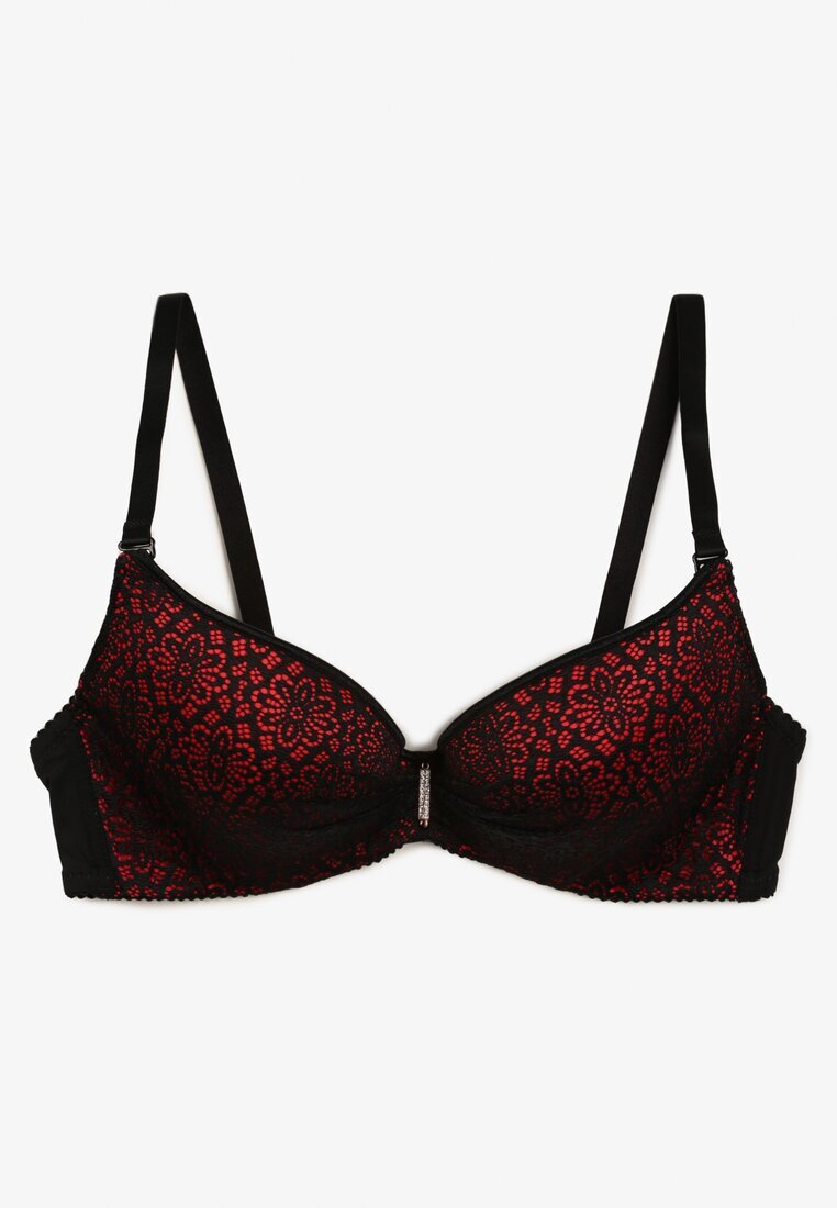 love magnolia Sutien Negru-Roșu Full Cup cu Pandantiv cu Zirconii și Dantelă Nildaisa