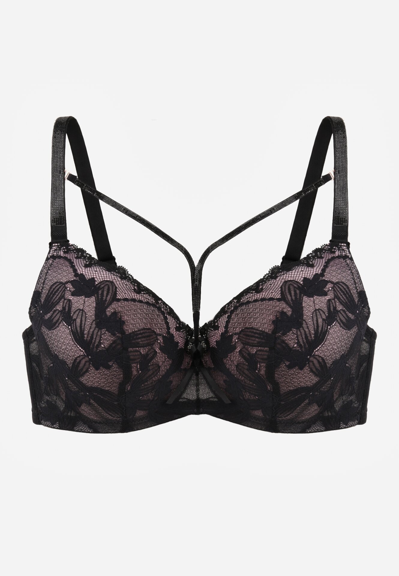 love magnolia Sutien Negru-Roz Dantelă cu Bretele Decorative și Zirconii Emlimi