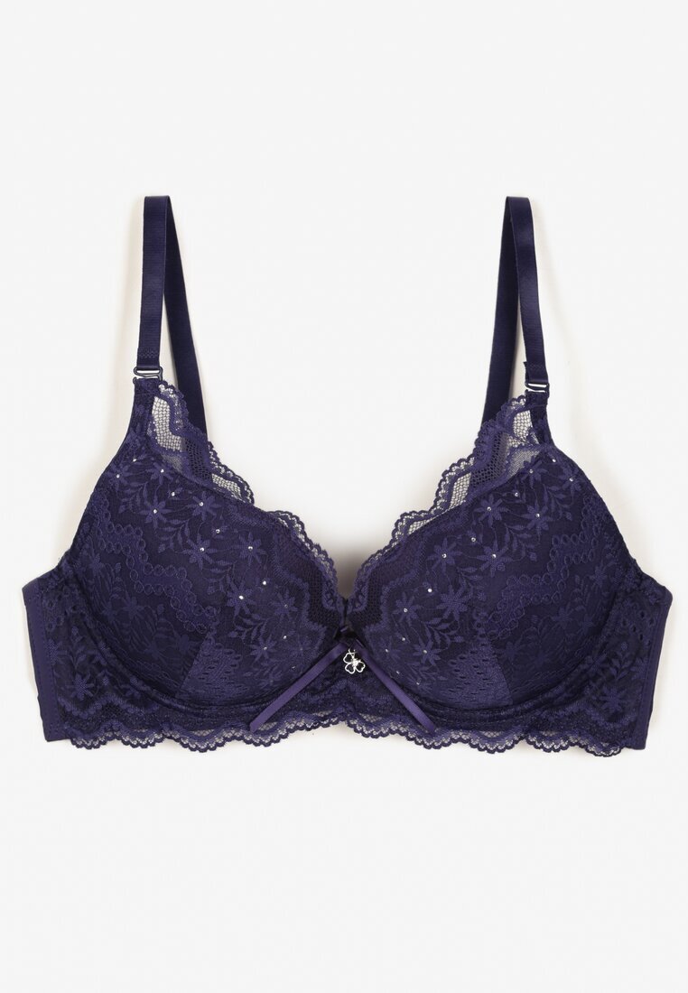 love magnolia Sutien Push Up Bleu marin cu ornamente din dantelă Liobelle