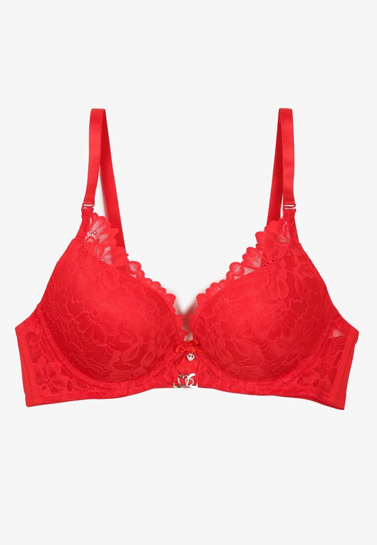 love magnolia Sutien Roșu cu Dantelă Decorativă și Ornament Metalic Terzedi