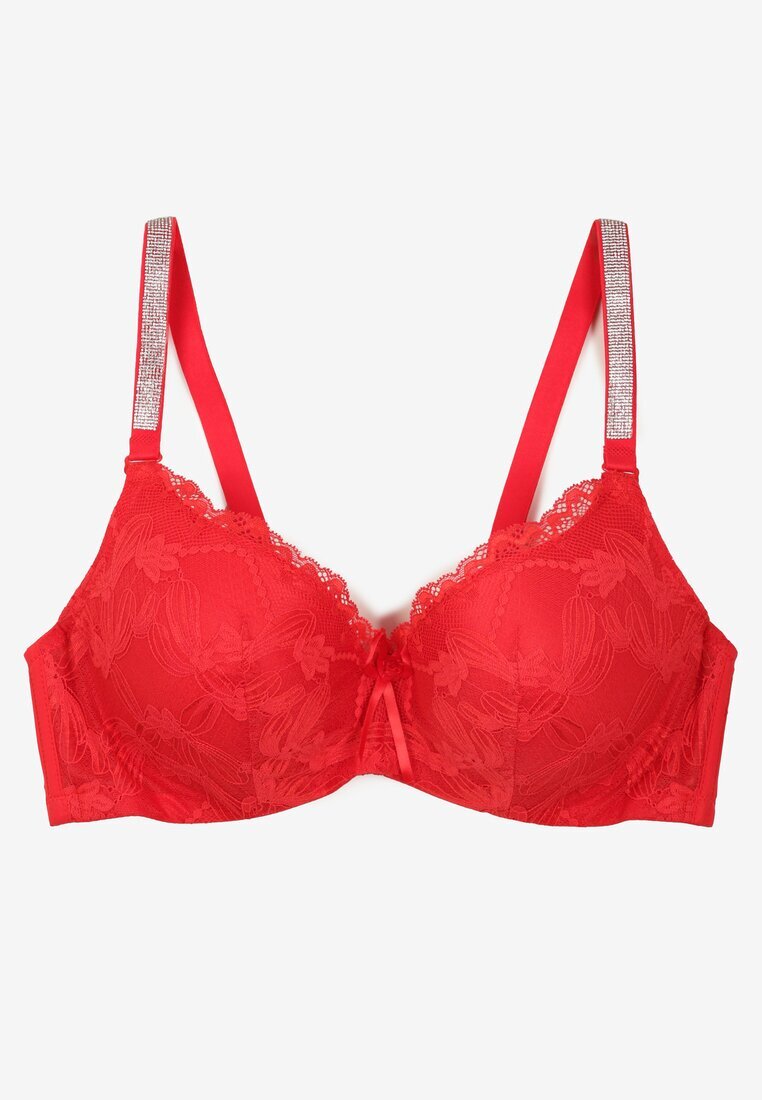 love magnolia Sutien Roșu Dantelat cu Bretele Decorative și cu Zirconii Emlimi
