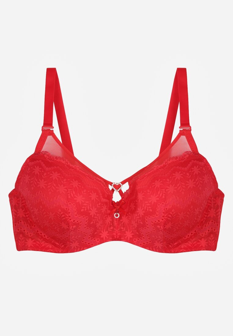 love magnolia Sutien Roșu Dantelat Decorat cu Inimă de Zirconiu Galirope
