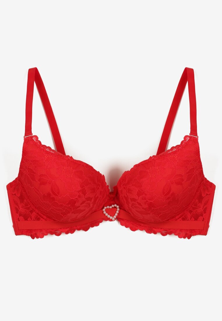 love magnolia Sutien Roșu Decorat cu Dantelă și Inimă din Zirconiu Fannel