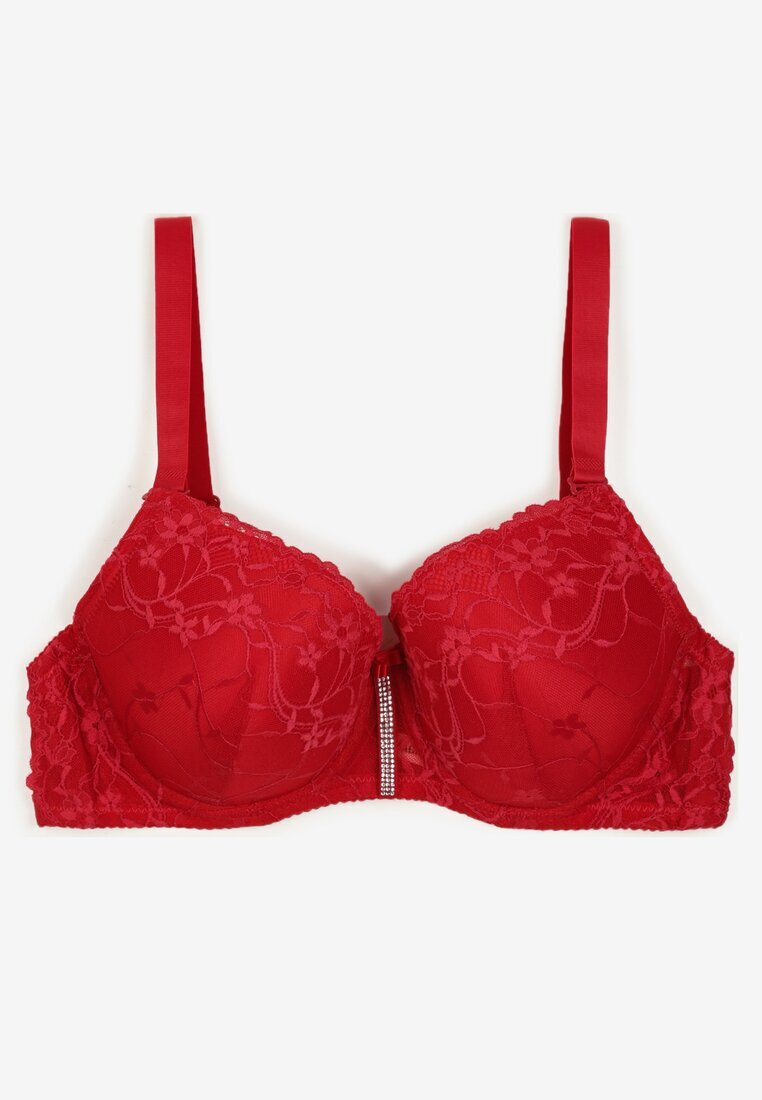 love magnolia Sutien Roșu Din Dantelă Decorat Cu Strasuri Katirena