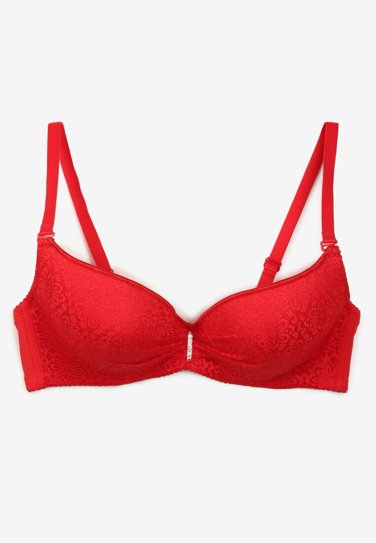 love magnolia Sutien Roșu Full Cup cu Pandantiv cu Zirconii și Dantelă Nildaisa