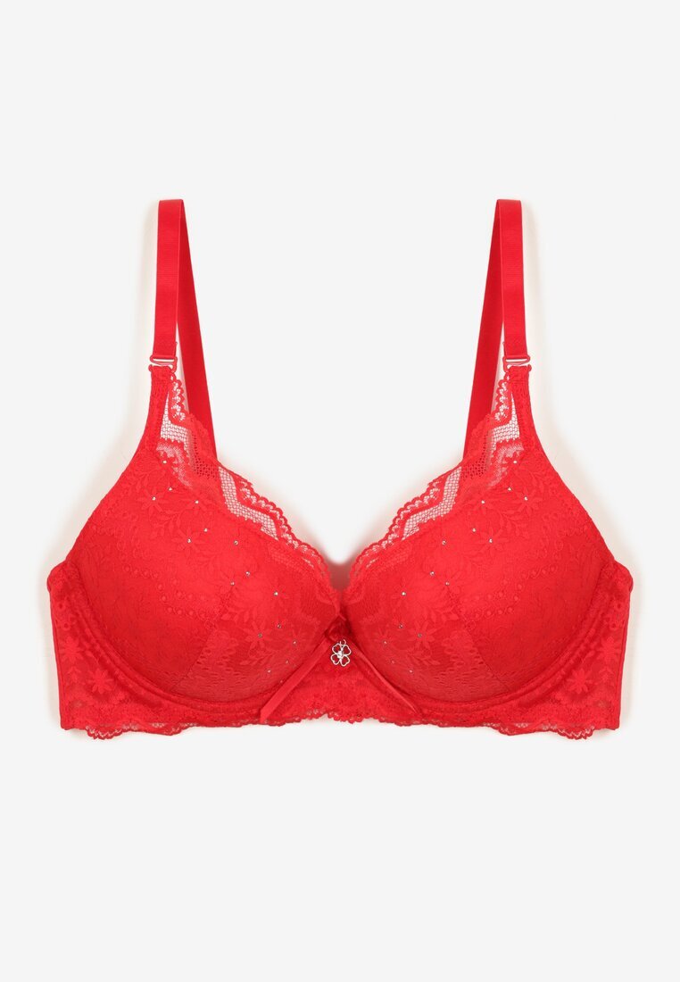 love magnolia Sutien Roșu Push Up cu Decorațiuni din Dantelă Liobelle
