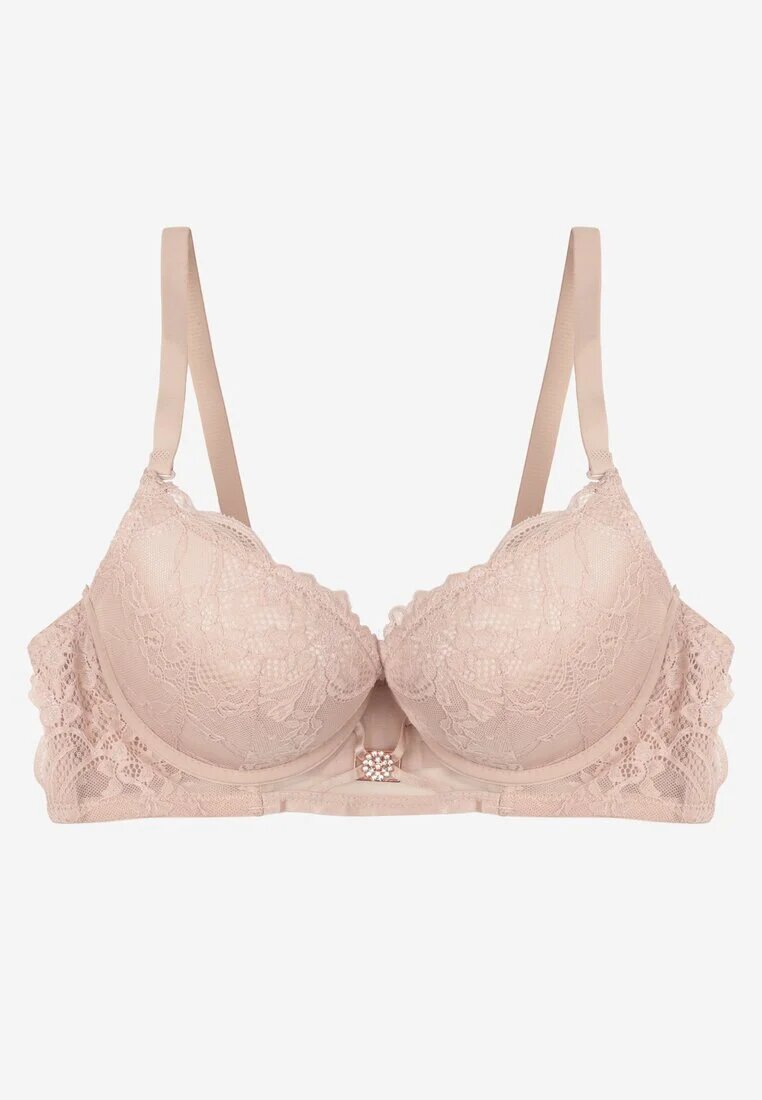love magnolia Sutien Roz Tip Push-Up Decorat cu dantelă curele și aplicație Ezinzee