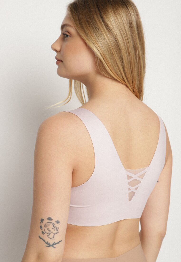 love magnolia Sutien sport Roz deschis cu inserții de plasă și decor cu aspect de corset Saliatessa