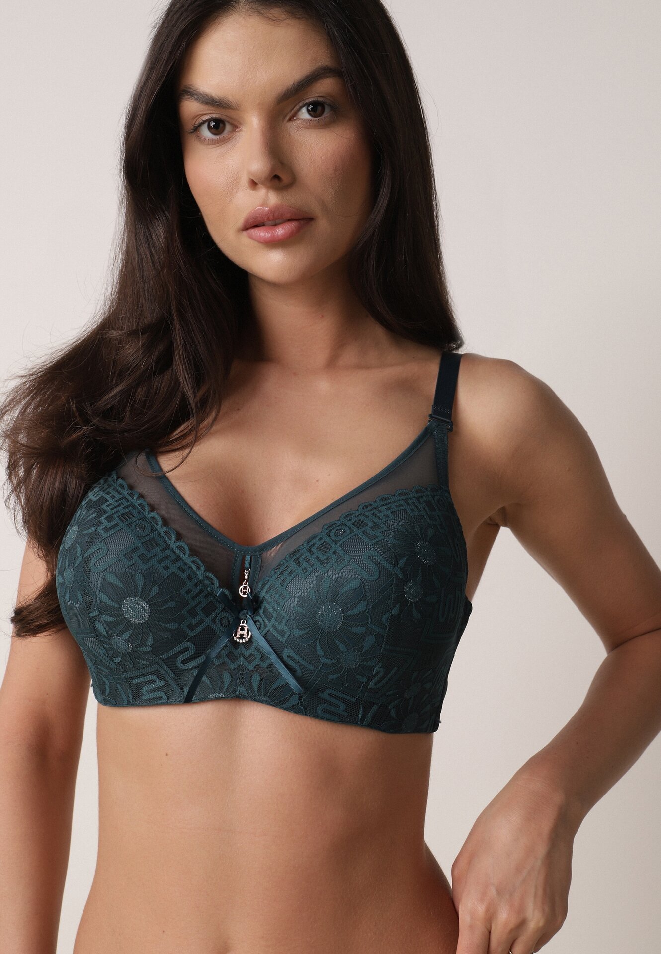 love magnolia Sutien Verde închis cu Dantelă și Inserție Transparentă Heliphine