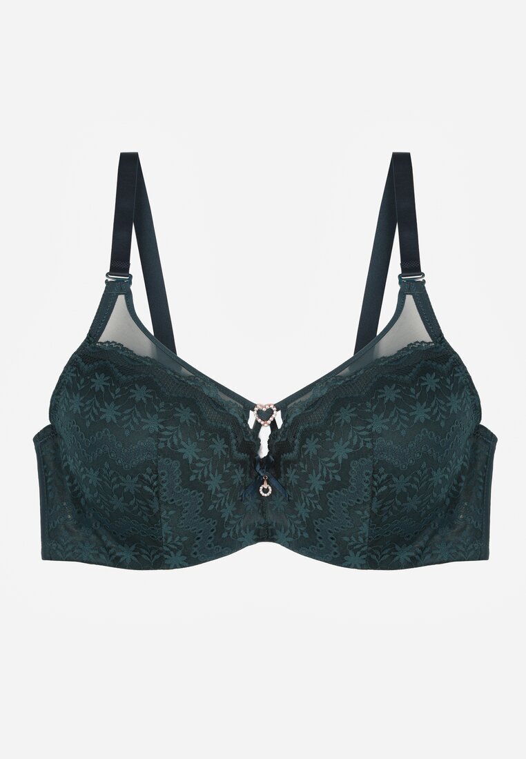 love magnolia Sutien verde închis din dantelă decorat cu inimă de zirconiu Galirope
