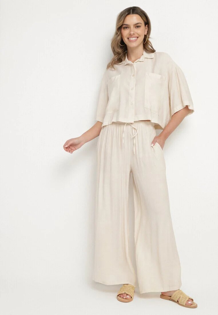 lovery Compleu Bej Din Viscoză Oversize Cămașă Cu Mânecă Scurtă Și Pantaloni Dovilissea