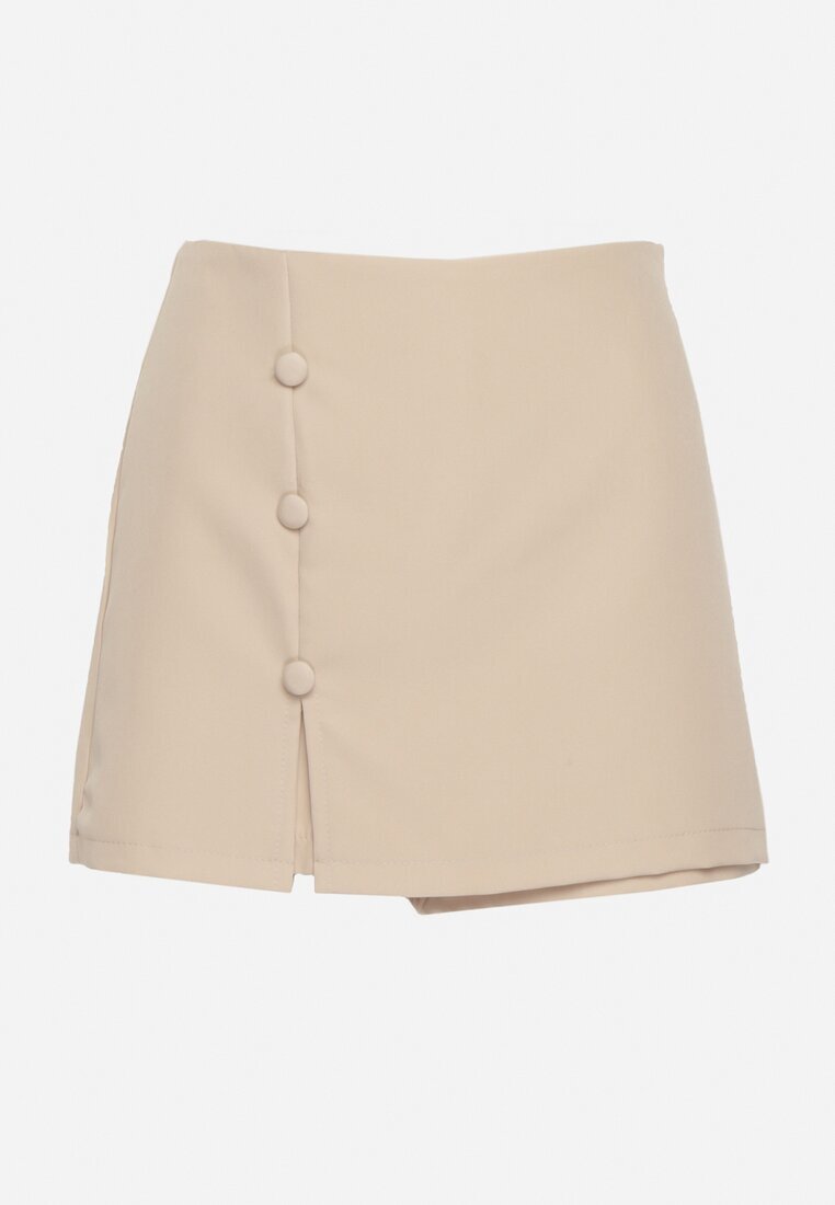 lovery Fustă-Pantaloni scurți Bej Clasice cu Talie Înaltă Decorate cu Nasturi Iriss