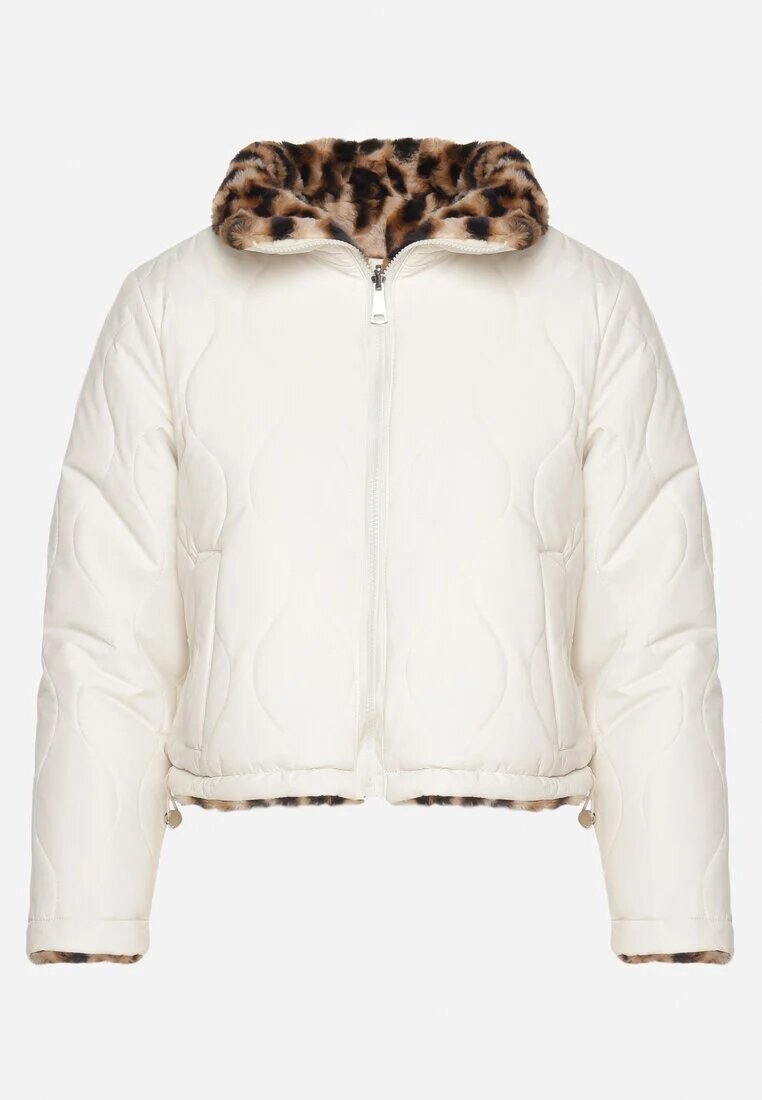 lovery Geacă Puffer Bej Reversibilă cu Matlasare și Blană Leopard Selinnia