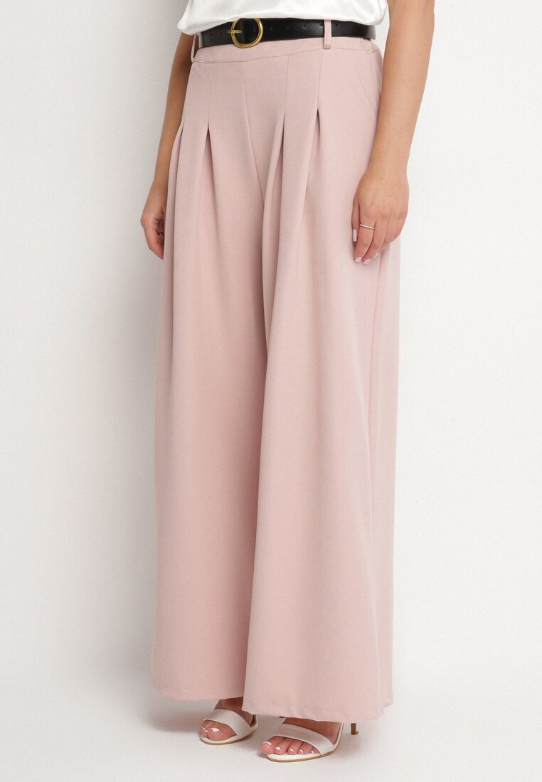 lovery Pantaloni de costum roz din viscoză cu croială largă cu cordon Ravilis