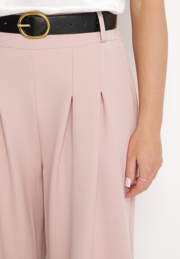lovery Pantaloni de costum roz din viscoză cu croială largă cu cordon Ravilis