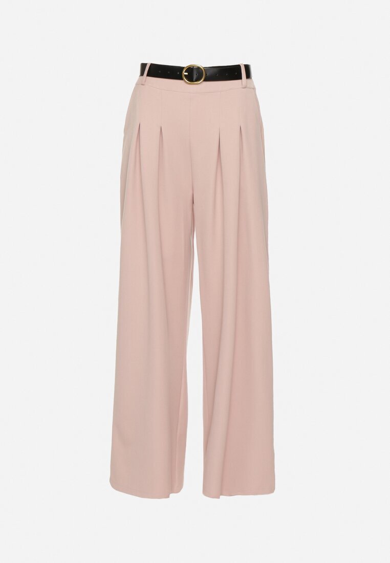 lovery Pantaloni de costum roz din viscoză cu croială largă cu cordon Ravilis