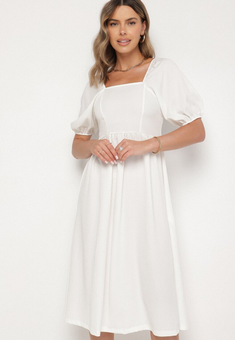 lovery Rochie Albă Cloche cu Mâneci Bufante Kolireva
