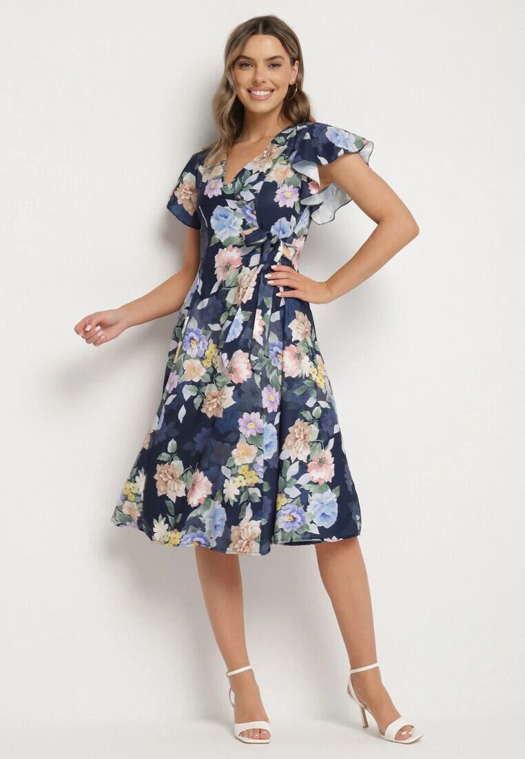 lovery Rochie albastră florală cu decolteu petrecut Atorina