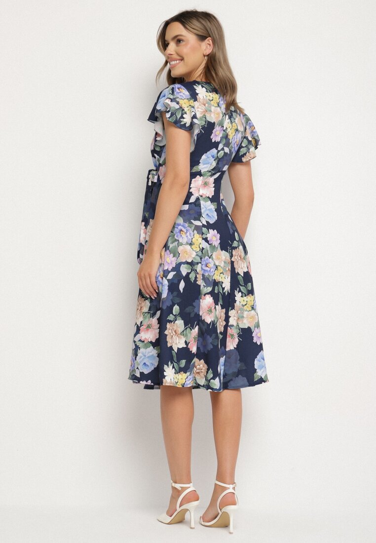 lovery Rochie albastră florală cu decolteu petrecut Atorina