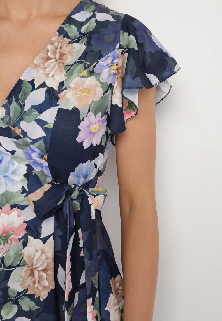 lovery Rochie albastră florală cu decolteu petrecut Atorina