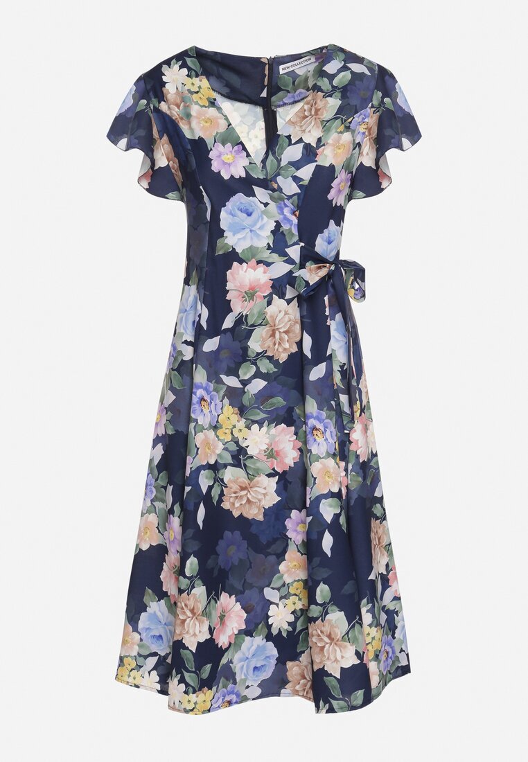 lovery Rochie albastră florală cu decolteu petrecut Atorina