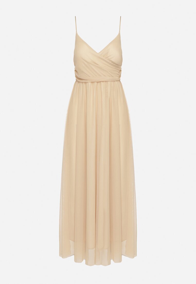 lovery Rochie Bej de Cocktail cu Plasă de Tul Devinae