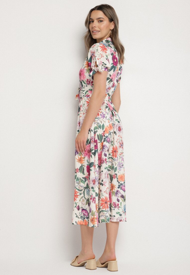 lovery Rochie Bej deschis Evazată stil cămașă cu curea cu imprimeu floral Fevelorine