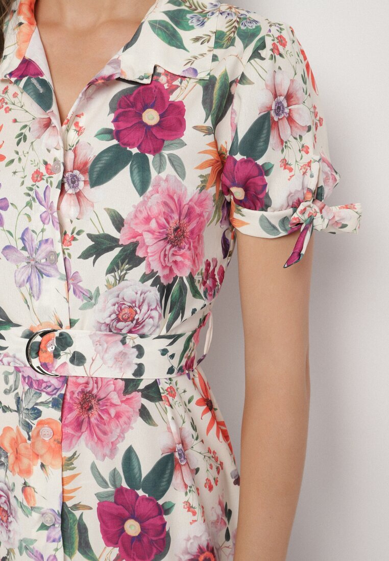 lovery Rochie Bej deschis Evazată stil cămașă cu curea cu imprimeu floral Fevelorine
