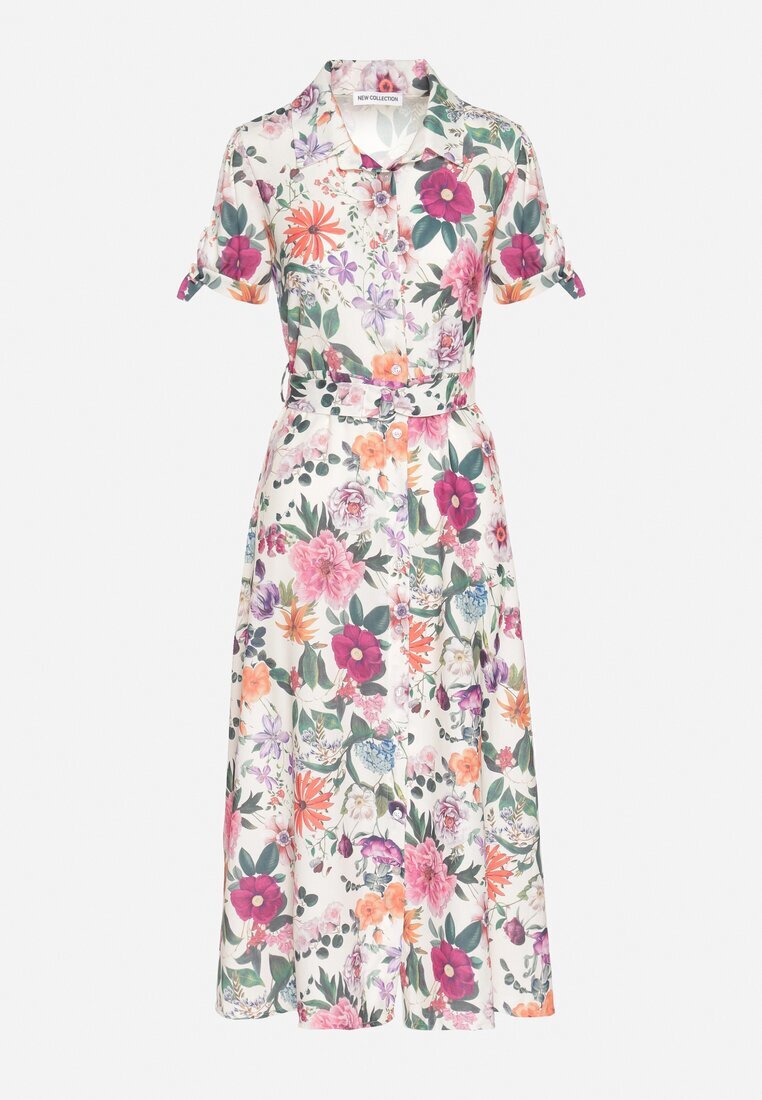 lovery Rochie Bej deschis Evazată stil cămașă cu curea cu imprimeu floral Fevelorine