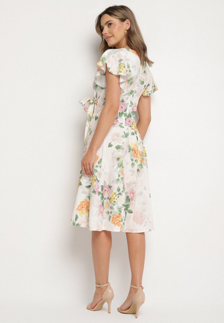 lovery Rochie Bej Florală cu Decolteu Petrecut Atorina