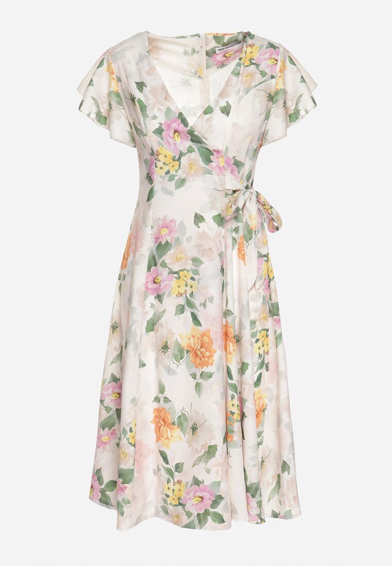 lovery Rochie Bej Florală cu Decolteu Petrecut Atorina