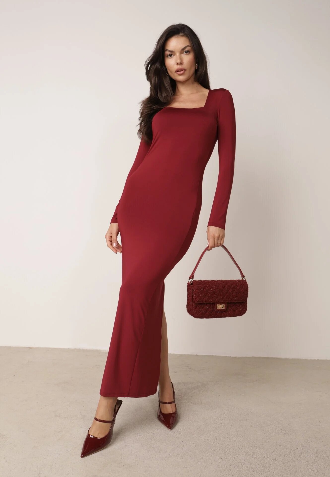 lovery Rochie Bordeaux mulată Maxi cu mânecă lungă Esmeria