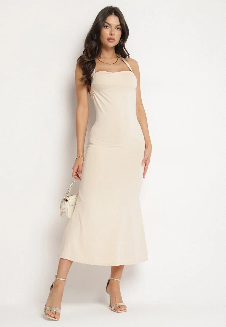 lovery Rochie Cambrată de Cocktail Bej cu Viscoză Izazira