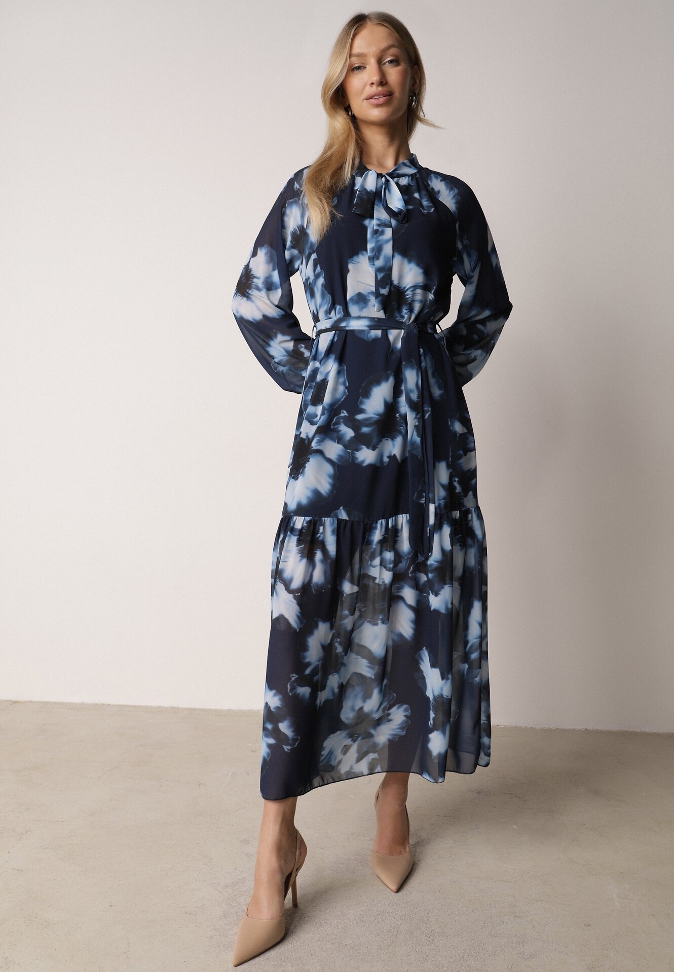 lovery Rochie croi cutie bleumarin cu imprimeu floral cu cordon Nifle