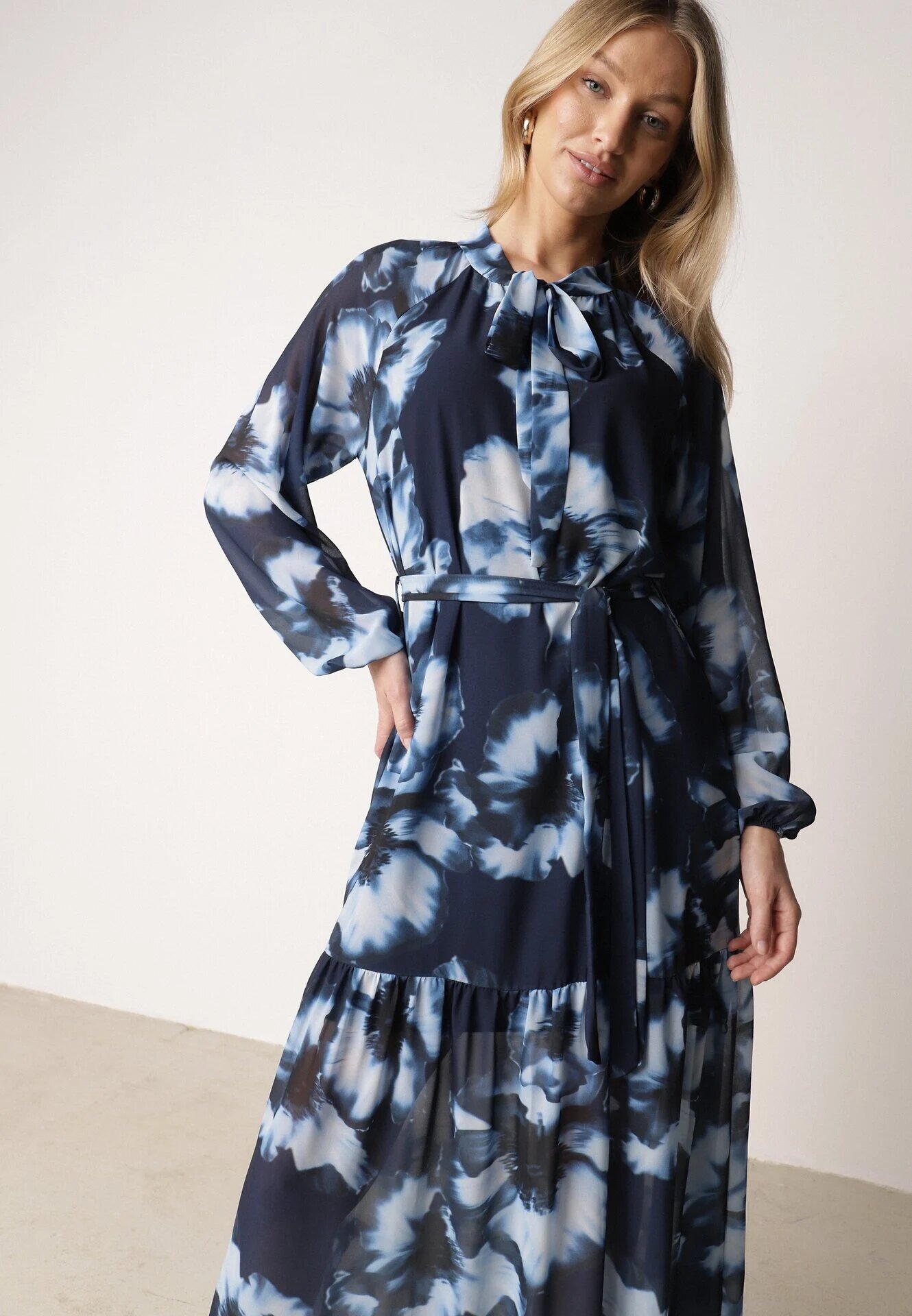 lovery Rochie croi cutie bleumarin cu imprimeu floral cu cordon Nifle